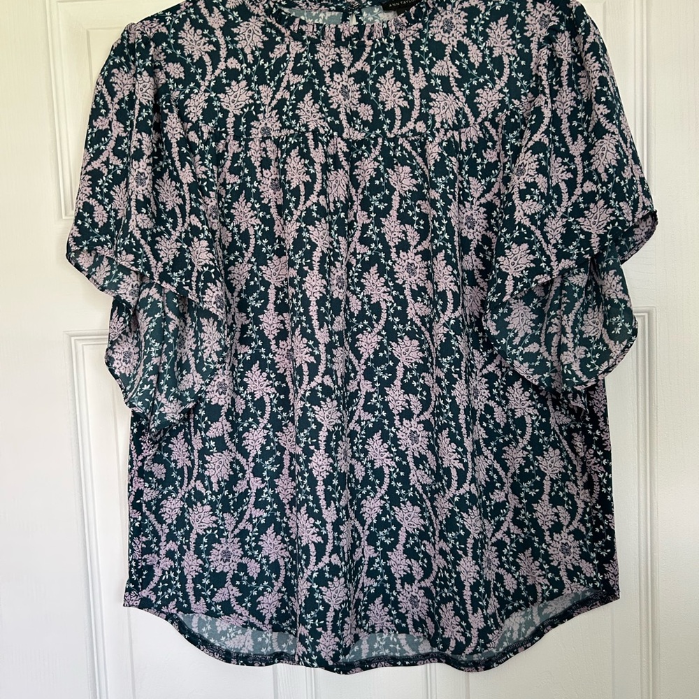 Ann Taylor Dark Blue  and Pink Floral Blouse